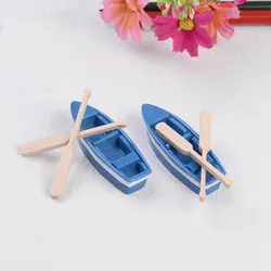 Милый мини-модель лодки, игрушки для детей, синий корабль, весло, модель, набор, деревянные детские развивающие игрушки, 1 комплект (1 шт