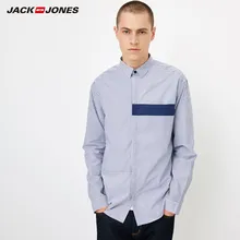 JackJones Мужская хлопковая Повседневная Свободная полосатая рубашка с длинными рукавами Мужская одежда 218305526