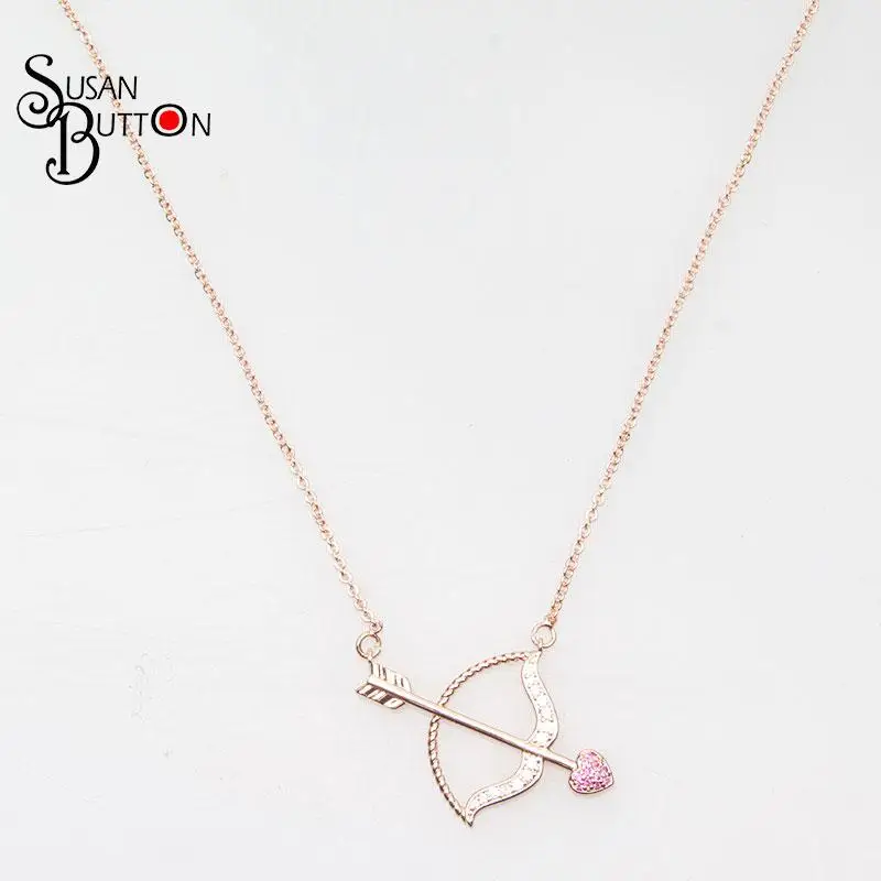 Newest 1sets Rose Gold Charming Bow Arrow Pendant Necklace Micro Pave CZ Zircon Choker Collar Necklaces Female Jewelry | Украшения и