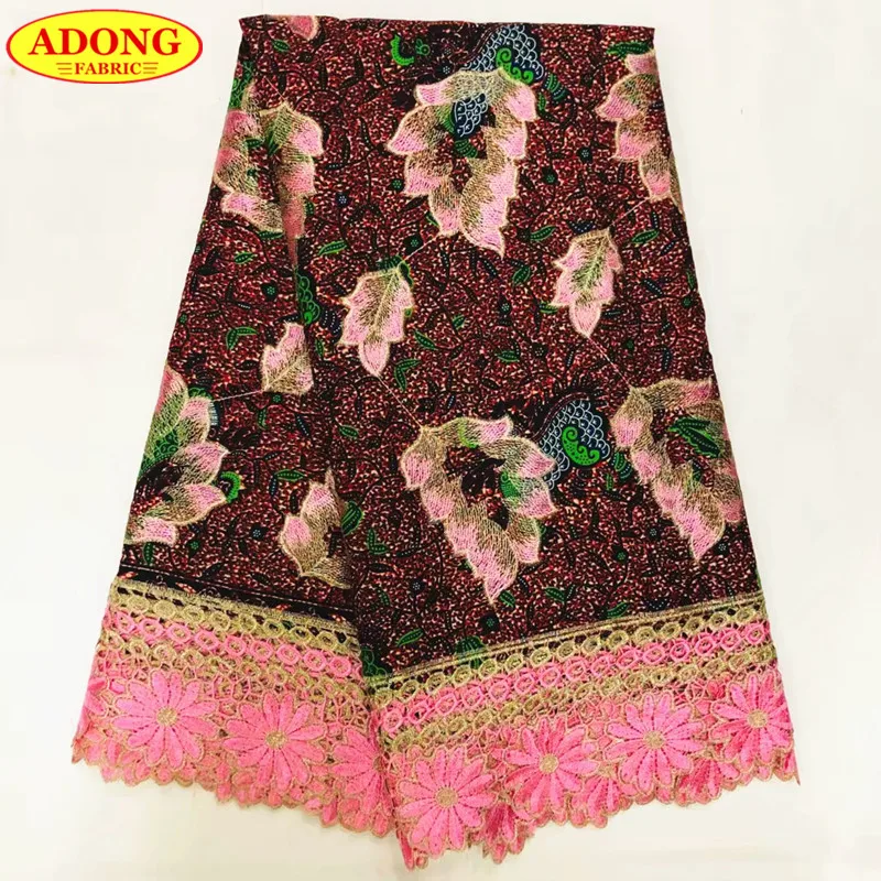

Beautiful Design 6 Yards/Piece Wax Print Lace 100% Cotton Guipure Lace With Cord Lace With High Quality Batik Fabric For Garment