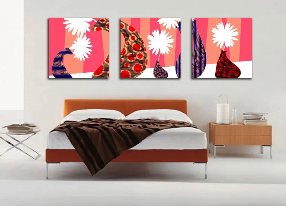 3 pieces modern paintings on canvas abstract white flowers wall art for