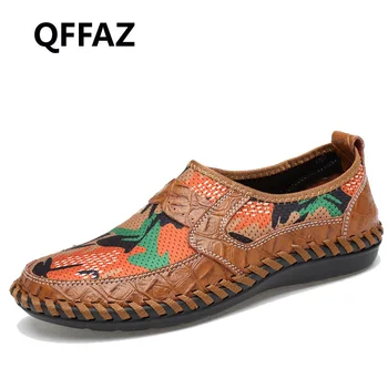 

Breathable Men's Casual Shoes Summer Shoes Cowhide + Mesh Crocodile Pattern Male Mesh Shoes Plus Size 38-48 Footwear