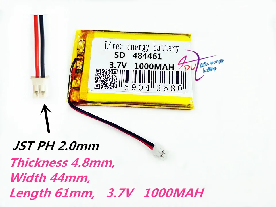 

XHR-2P 2.0 484461 3.7V 1000MAH Lithium Polymer Li-Po li ion Rechargeable Battery cells For Mp3 MP4 MP5 GPS mobile bluetooth