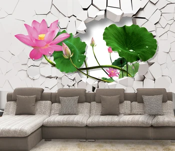 

Eco-friendly Waterproof 3d photo abstract wallpaper sofa tv mural wall paper modern lotus Nonwoven