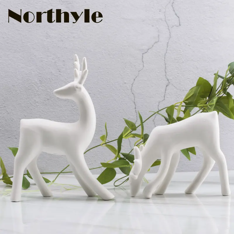 Northyle white ceramic reindeer figurine porcelain art craft christmas