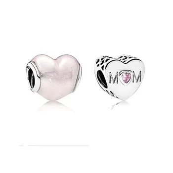 

100% 925 Sterling Silver Jewelry Hearts & Mom Love Bead Fit Silver Charm Bracelet Women DIY 2 Pcs Wholesale Price