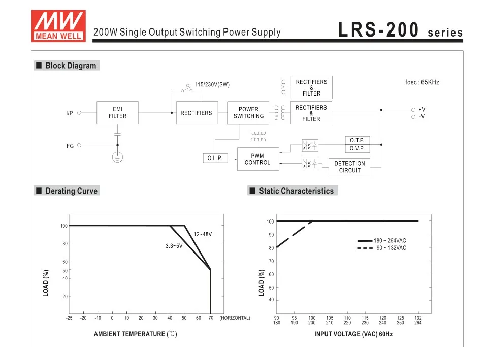 LRS-200-5; 5 В/200 Вт режим переключения meanwell Светодиодный источник питания; AC100-240V вход; 5 В/200 Вт Выход