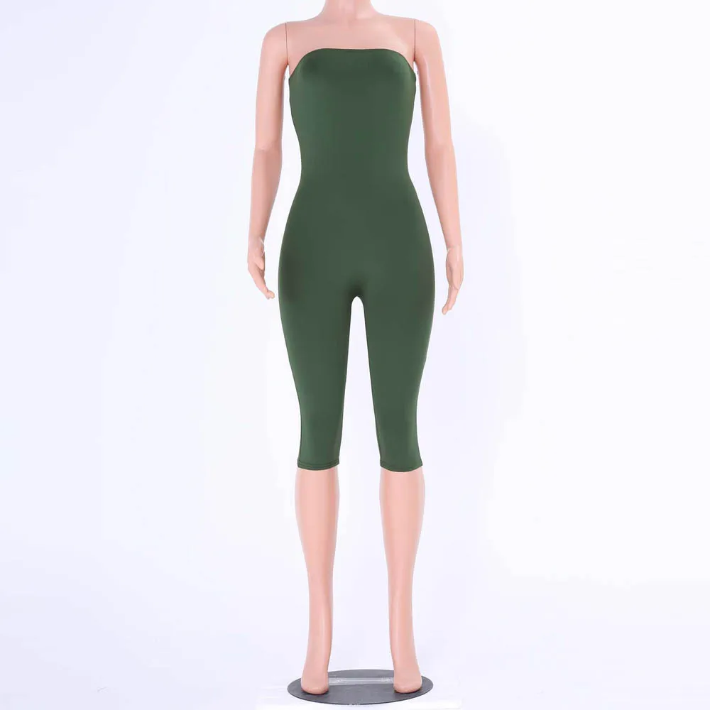 2017 Solid Sexy Strapless Backless Bodycon Bandage Spandex Summer Jumpsuit Women Sexy Rompers One Piece Bodysuits For Women
