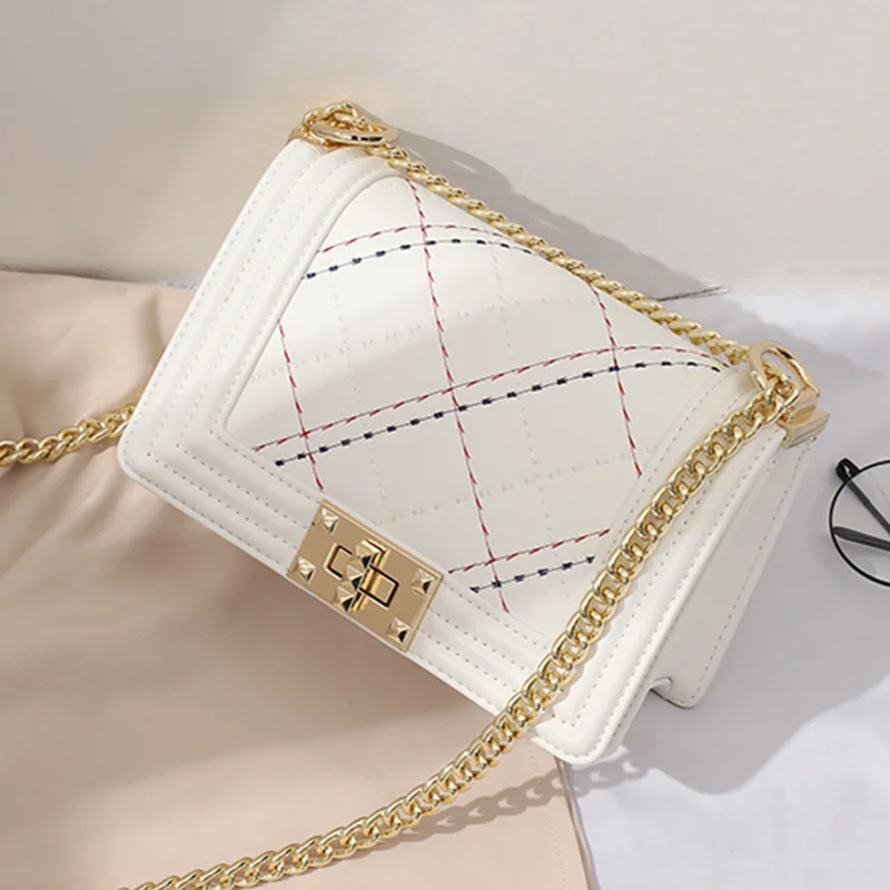 

2019 New Chain Embroidery Leather Women Small Real Single Shoulder Slant Bags Luxury Handbags Women Bags Designer