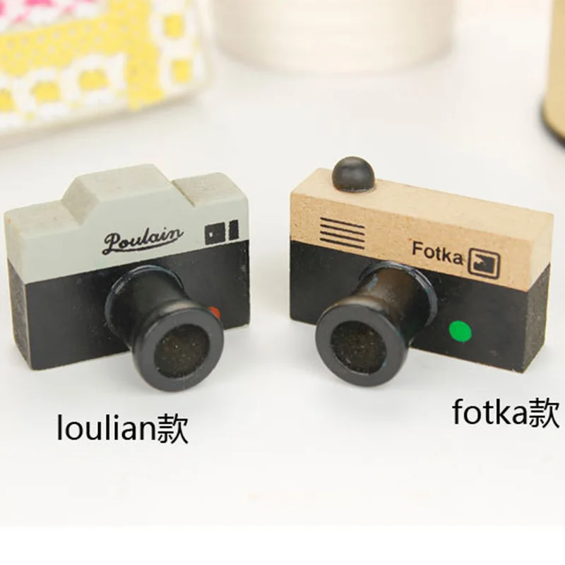 

Keythemelife Rubber Stamps retro Camera wood material 6pcs/lot cute 2 Model Korea Wooden Seal Green Brown color DIY Tools BF