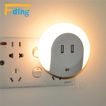 

Smart Light Sensor LED Night Light Double USB Charger Port Wall Socket Multi-function Wall Lamp Children Bedroom Emergency Light