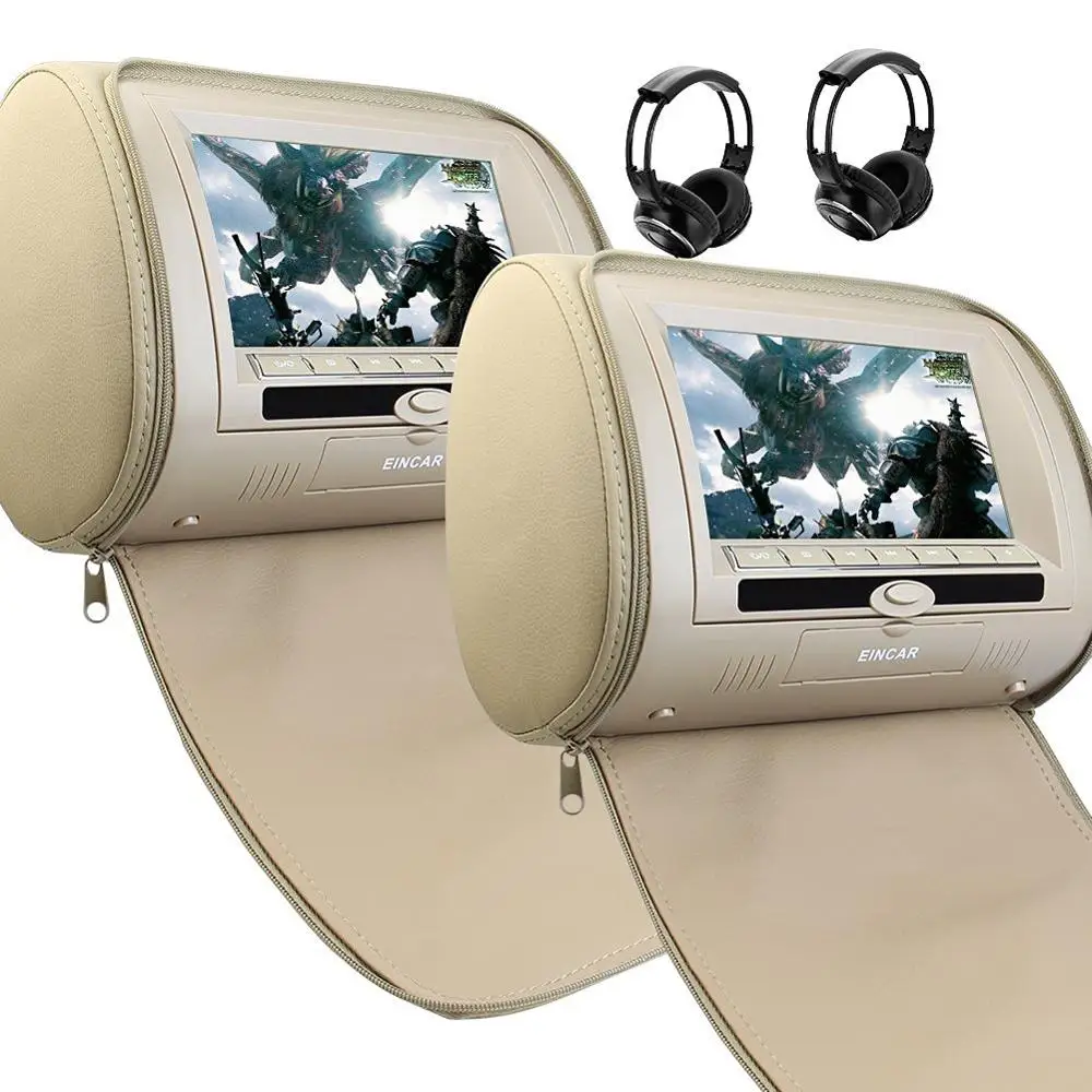 Beige Dual DVD/USB/SD Car Headrest Monitors LCD Display Digital Screen
