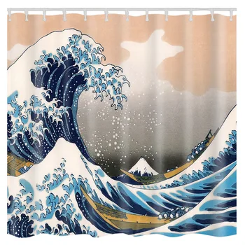 

Waterproof Polyester Shower Curtain Surging Wave Likes Mountain In Sea Scenery Design Decor Bath Curtain Accessory New