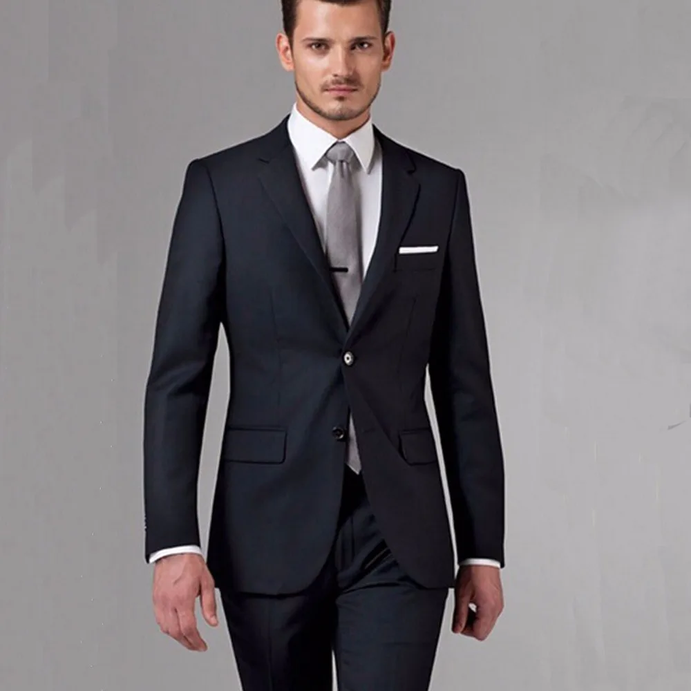 

Black Business Mens Suits Custom Made Bespoke Classic Black Wedding Suits For Men Tailor Made Groom Suit WOOL Tuxedos For Men