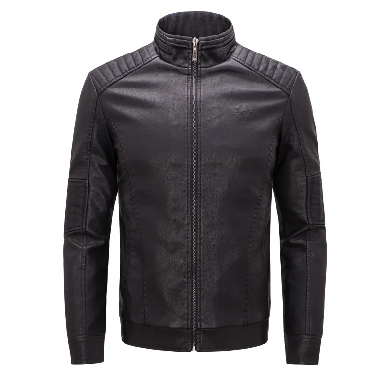 

2017 Leather Jacket Men Plus Velvet Stand Collar New Fashion High Quality Water Wish Pu Leather Coat Man Leather Outwear