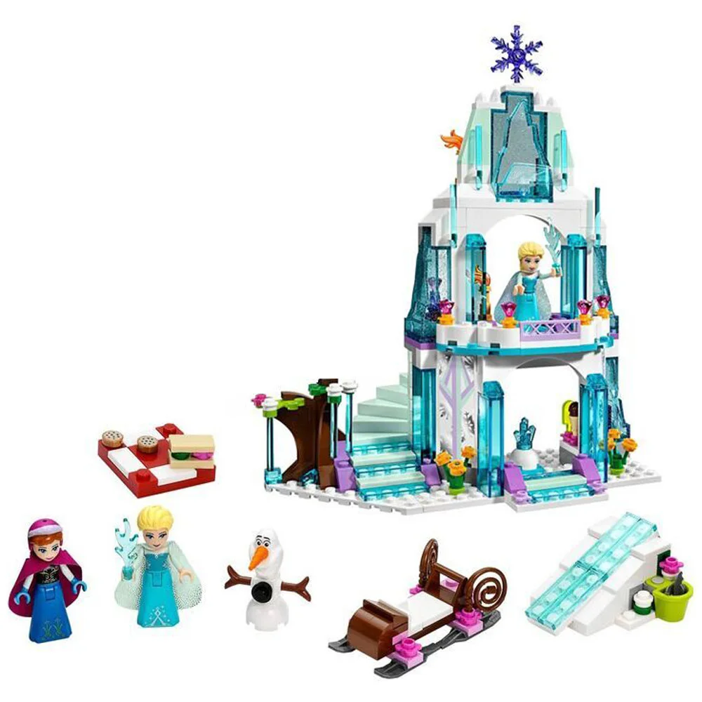 Disney Princess Toys Frozen Anna Elsa Snow Queen Elsa's Sparkling Ice Castle Building Blocks Brick Toys Birthday Gift For Kids