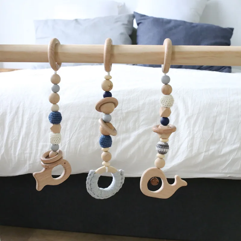 1set Bebe Jouets Jouer Gym Mobile En Bois Hochet Jouets Nouveau Ne Structure Sensorielle Bebe Soins Infirmiers Cadeaux A La Main Poussette Accessoires