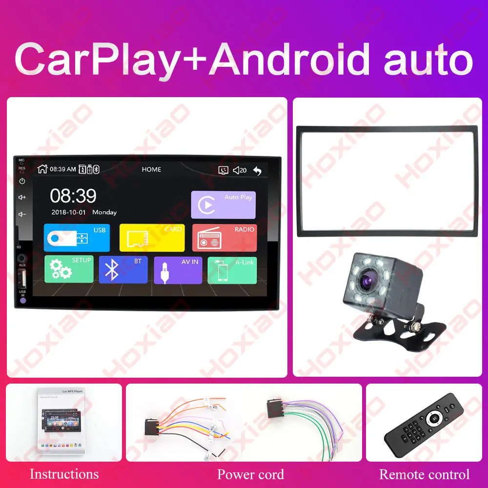 2 din Автомобильный Радио плеер с сенсорным экраном Зеркало Ссылка Android Авто Carplay MP5 SD/FM/USB/AUX/Bluetooth " HD 2DIN Аудио Автомобиля - Цвет: Красный