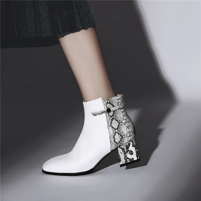 YMECHIC/ г.; женские туфли белого и черного цвета со змеиным узором; вечерние туфли на высоком массивном каблуке; свадебные офисные туфли; женские осенние ботинки; большие размеры