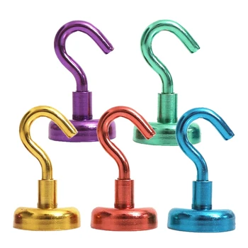 

25lb Magnetic Hooks - 5 Assorted Bright Colors - Strong Powerful Heavy Duty Neodymium Magnet Hooks - Great For Your Refrigerat