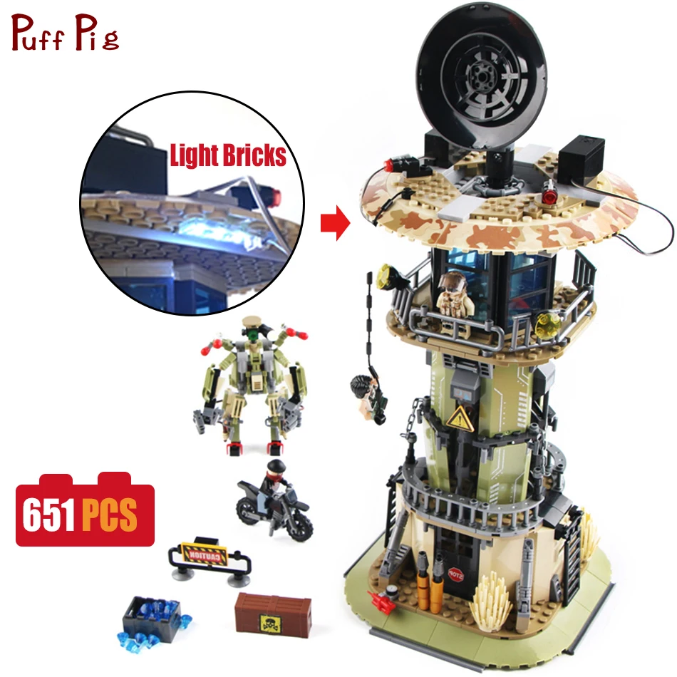 

651PCS Military Radar Tower With Light Bricks Building Blocks Soldiers Figures Set Compatible Legoed Army ww2 Toys For Kids Boys