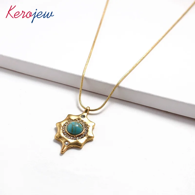 

Fashion Long Pendant Necklaces For Women Round Resin Mosaic Vintage Ethnic Zinc Alloy Gold Color Chain Korean Statement Necklace