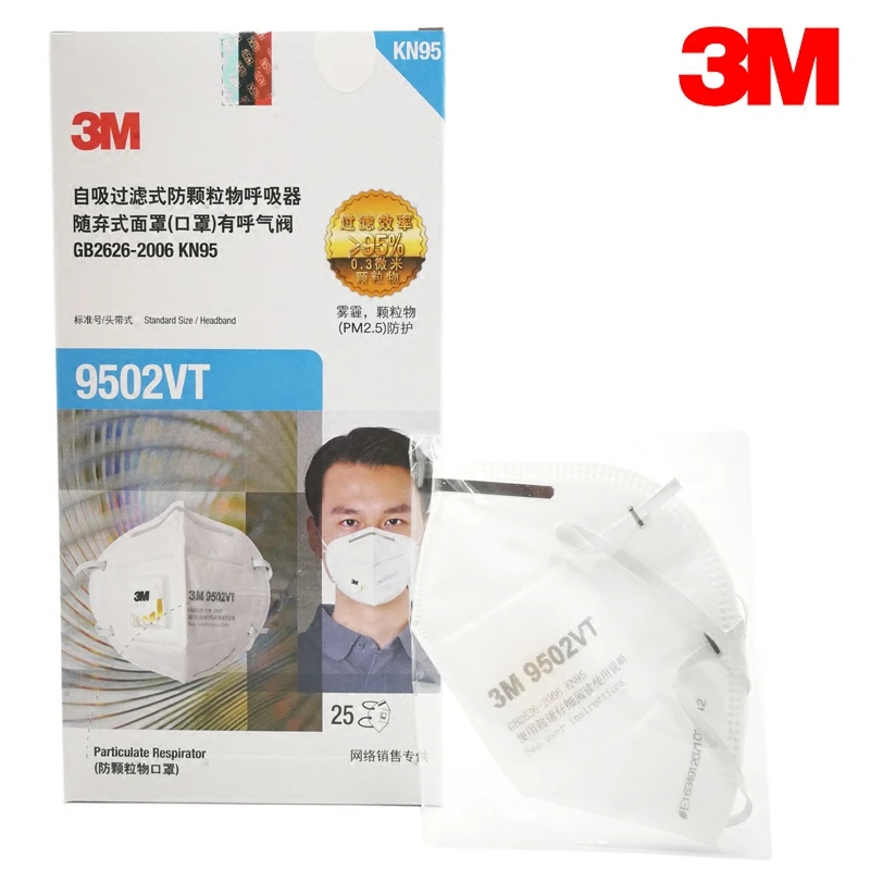 

25pcs/Lot 3M 9502VT Particulate Respirator Dust Mask with Cool Flow Valve Breathable Mask KN95 Standard Disposable Mask LT2002