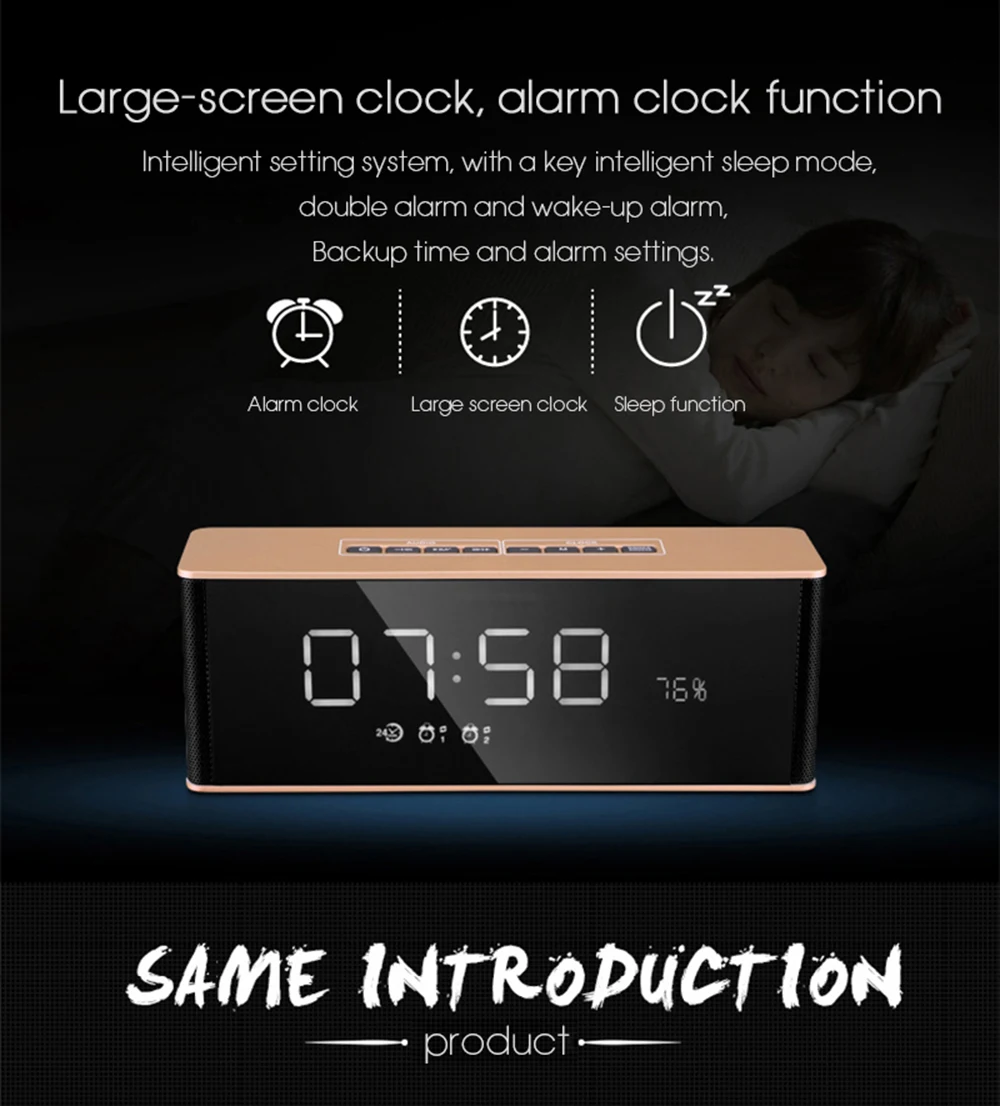 Portable Bluetooth Speaker 10W Kalonki with LED Display FM Radio Alarm Clock Mic HIFI Mini Wireless Stereo Soundbar for Computer (14)