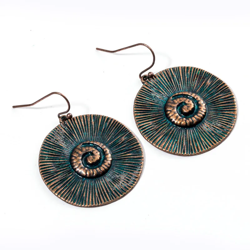

Vintage antique red copper earring Punk round alloy dangle earrings for women Charm jewelry gift 2019 new