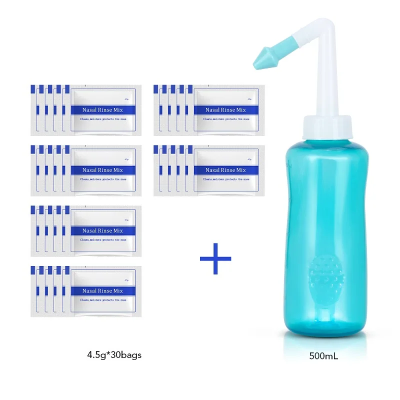 500 мл, для взрослых и детей, стандартный носовая сетка, Омыватель, Йога, Детокс, синус, аллергическая, рельефная краску, носовая Оросительная соль - Цвет: 500ml 30 bag salt
