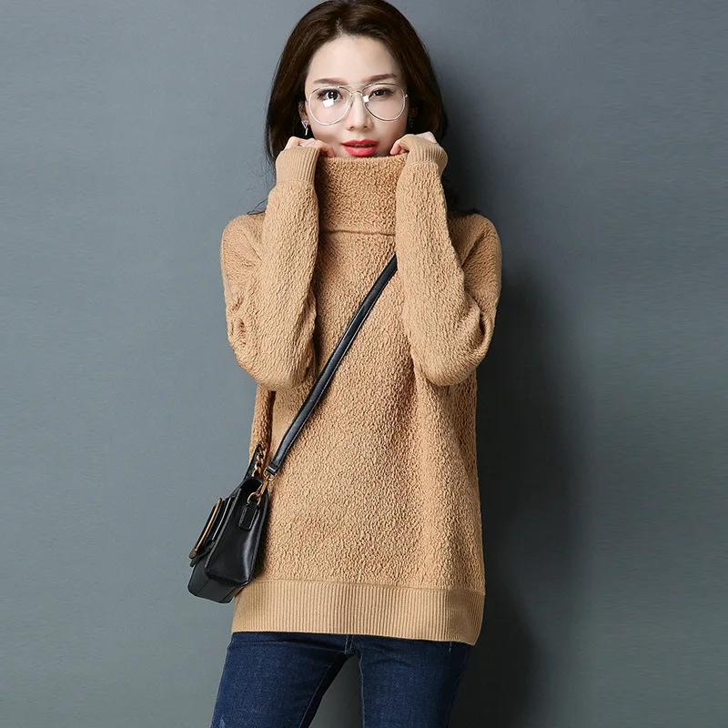 

2018 autumn and winter new Korean women sweaters solid color high collar loose self-cultivation solid color base sweater