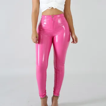 

2019 Plus Size Solid Pu Leather Pants Women Warm Thick Stretchy Fleece Pu Pencil Pants Fashion Clubwear Trousers
