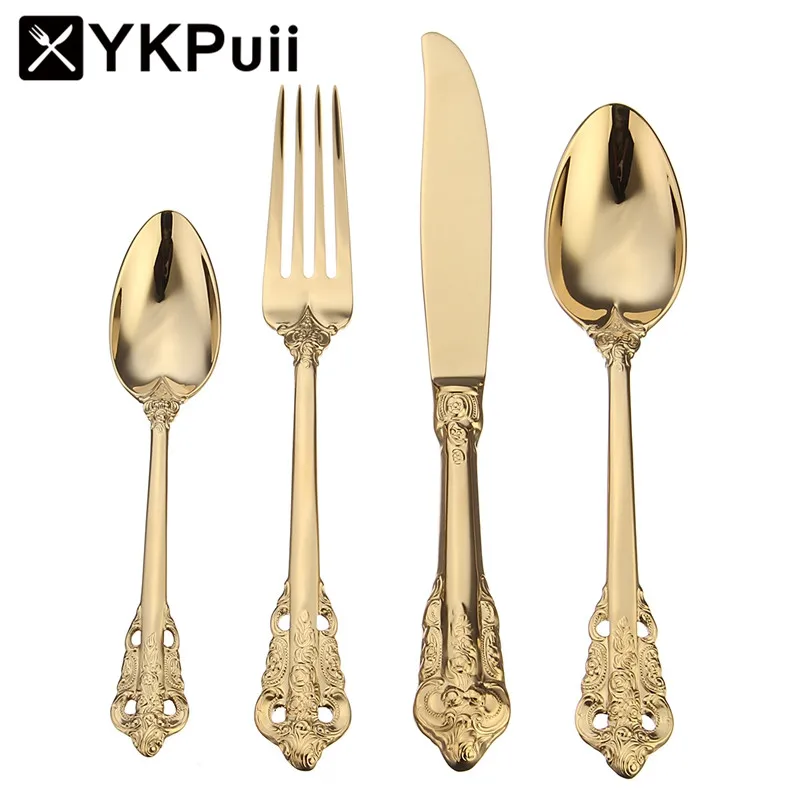 4 Pieces Luxury Golden Dinnerware Set Gold Plated Stainless Steel