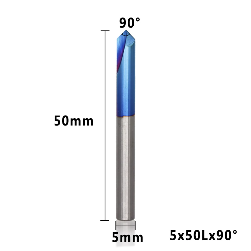 XCAN 1 шт. 2-12 мм 90 градусов нано с синим покрытием фаски концевые фрезы станок с ЧПУ фрезы 2 флейты концевой фрезы Карбид Концевая фреза - Длина режущей кромки: 5x50Lx90D