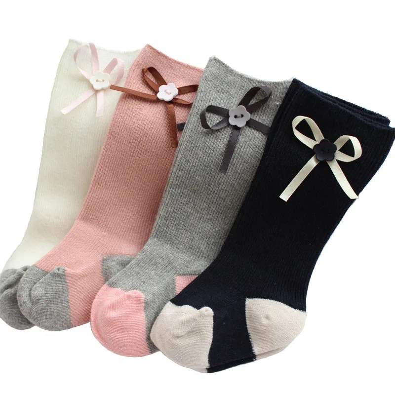 Fashion Baby Socks Baby Girl Knee High Socks With Bows Cotton Infant
