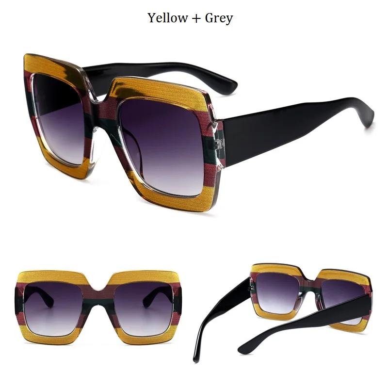 Роскошные брендовые итальянские Квадратные Солнцезащитные очки больших размеров, женские ретро модные дизайнерские солнцезащитные очки с большой оправой, женские розовые зеленые солнцезащитные очки - Цвет линз: D351 yellow grey