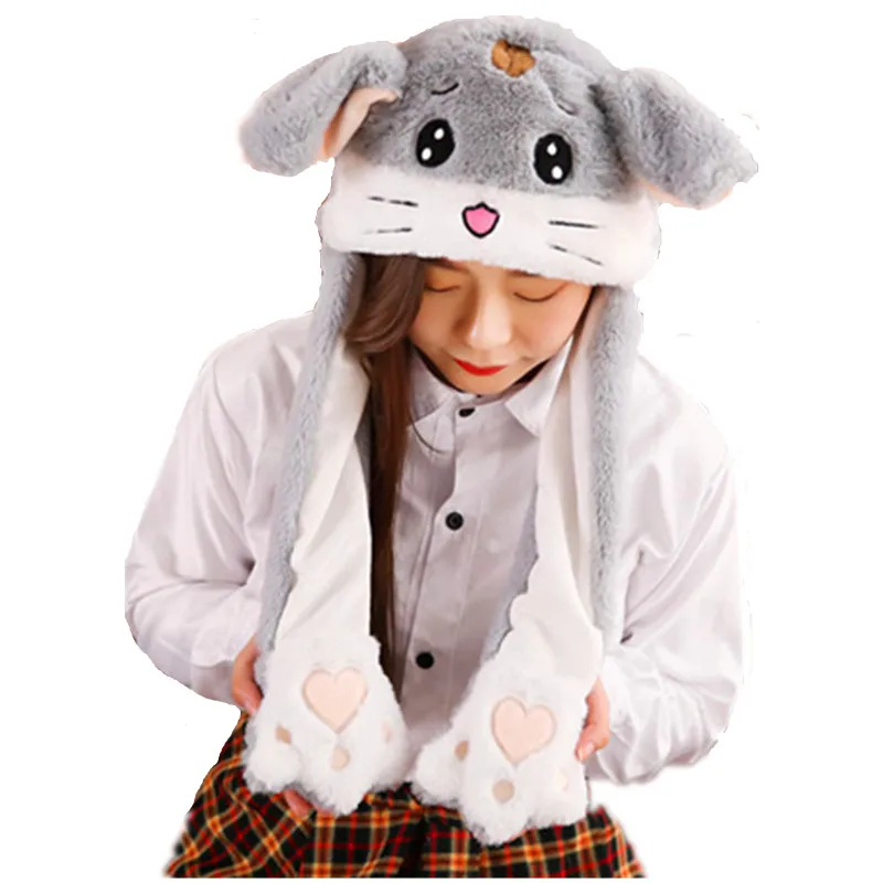 

Field Mouse white Cartoon Animal Plush Dynamic Hat Children's Winter Warm Cap Combined Scarf and Glove