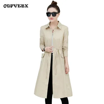 

medium long single windbreaker coat female Thin section spring autumn Women coat Korean Office fashion Casual Trench Outwear