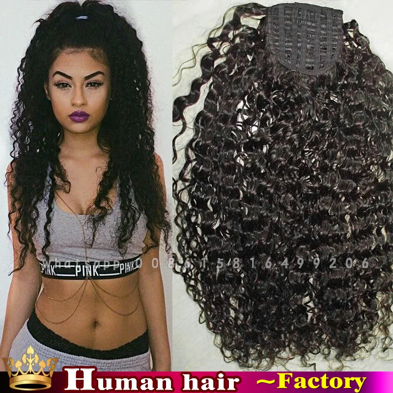 

Clip in black natural ponytails afro kinky curly ponytail Brazilian human real hair afro short extensions afro puffs Ponytails