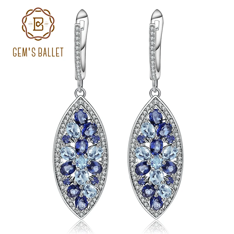 

Gem's Ballet Fashion Natural Mystic Quartz - Iolite Blue Gemstone Earrings 925 Sterling Silver Drop Earrings Fine Jewelry