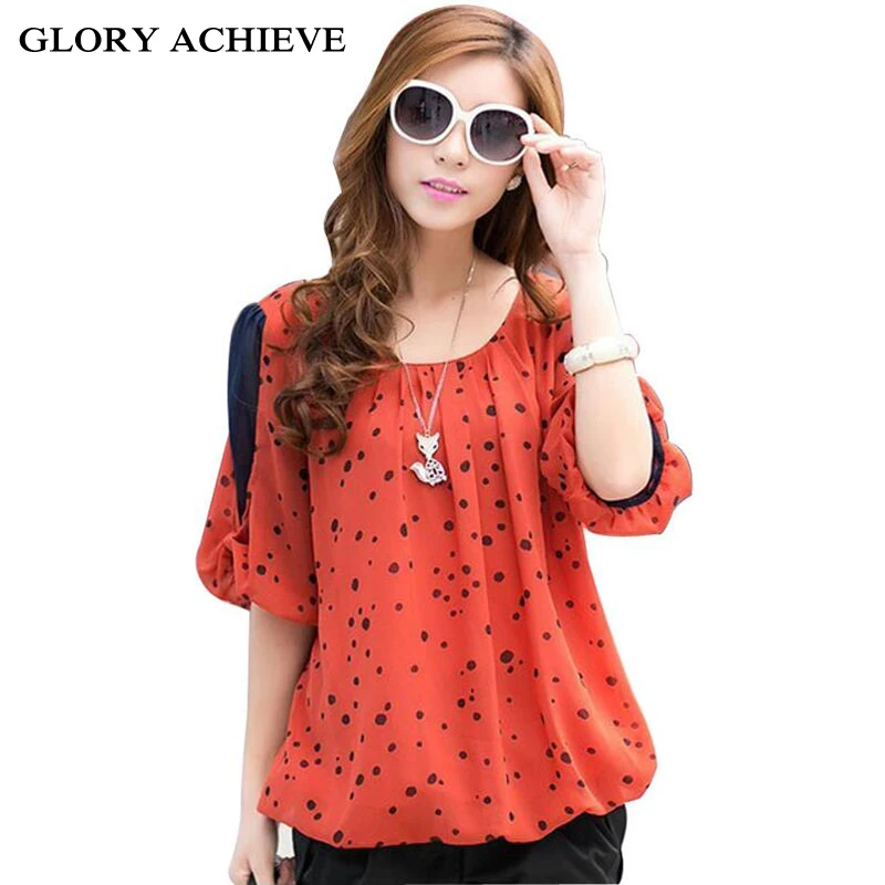

Hot Sale 2019 Spring/Summer Women's Shirts Top Polka Dot Chiffon Half Sleeve Loose Fat Shirt Blouse For Women Plus Size M-XXXXL