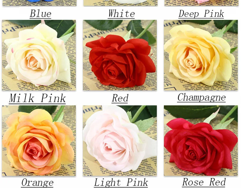 Flone Artificial Silk Really Touch Moisturizing Blue Rose Flower Branch Pink White Red Rose For Wedding Wall Home Decoration Art (15)