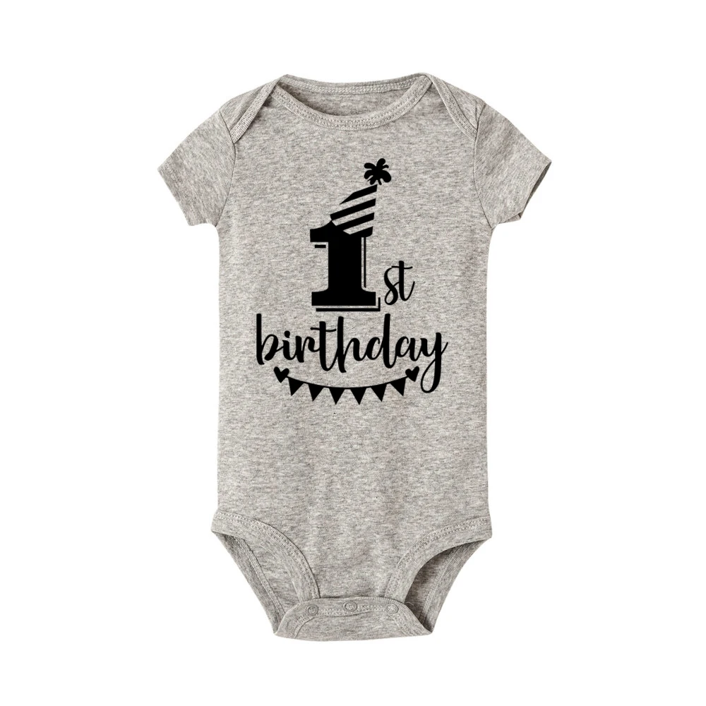 Детский хлопковый комбинезон с короткими рукавами и надписью «My first birthday» для новорожденных, одежда для мальчиков и девочек, комплект одежды для маленьких мальчиков 0-24 месяцев