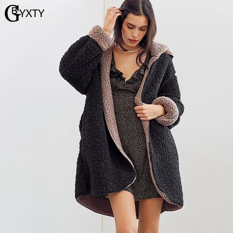 Женская парка с капюшоном GBYXTY зимняя длинная Тедди куртка и пальто мягкая