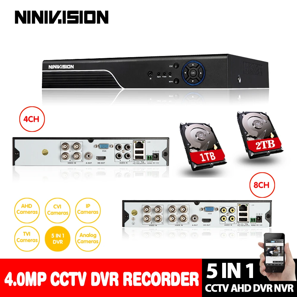 

4CH 8CH 4MP AHD DVR Digital Video Recorder for CCTV Security Camera Onvif Network 16 Channel IP HD 1080P NVR Email Alarm 2TB HDD