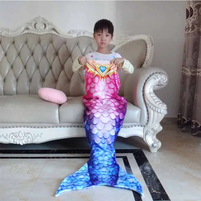 

Colorful Fish Scale Mermaid Blanket For TV Mermaid Tail Throw Blanket For Kid Baby Soft Sofa Wearable Warm Plaid Flannel Blanket