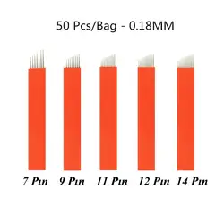 200 шт. 0,18 мм красный 7/9/11/12/14CF/12/1 U Форма иглы Microblading иглы татуаж лезвия руководство лезвие брови татуировки