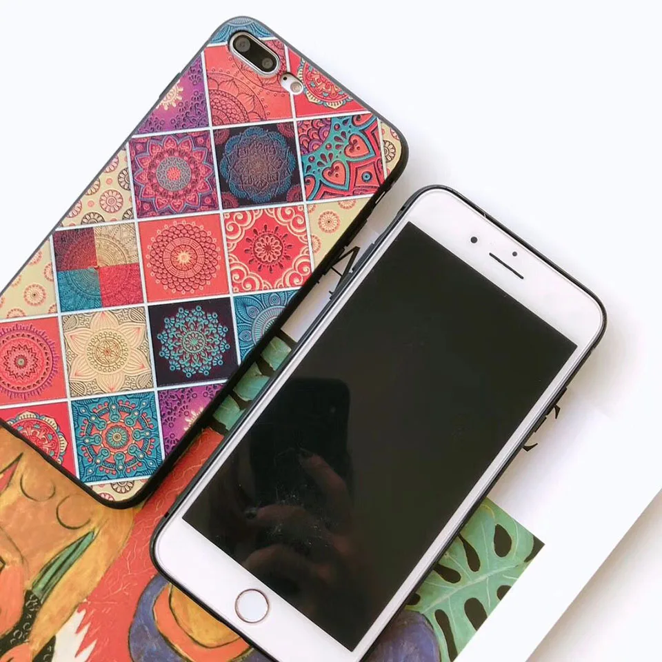 Vintage Relief Full Cover Phone Case For iphone 6 7 8 Plus x Soft Silicone  Anti-Knock Fitted Case For iphone 6 7 8 Plus (3)