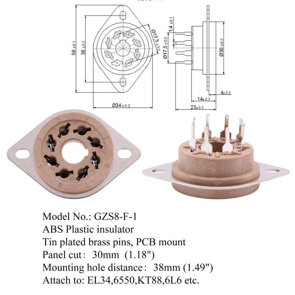 GD-PARTS шасси крепление Пластик 8pin Восьмеричное ламповая панель базы для EL34 EL37 GZ32 GZ34 KT66 KT88 5U4G 5881A 6B4G Белтон Стиль - Цвет: GZS8-F-1