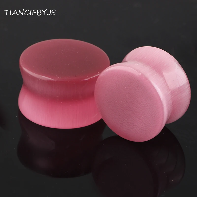 

TIANCIFBYJS Pink Cat Eye Organic Natural Stone Ear Plugs Saddle Flesh Tunnel Earring Gauges Expander Body Jewelry Piercing 48pcs